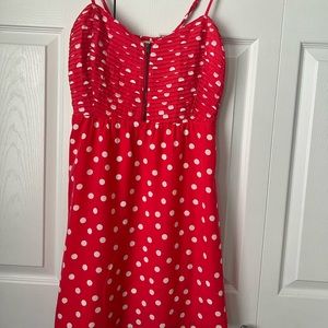 Red polka dot dress with zipper